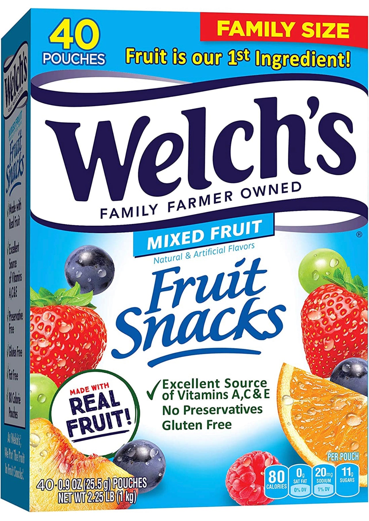 Welch's Fruit Snacks, Mixed Fruit, Gluten Free, Bulk Pack, 0.9 oz Individual Single Serve Bags 40 Count (Pack of 1)